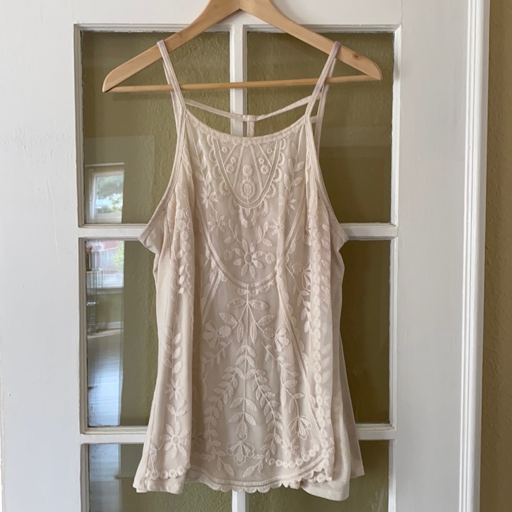 Cream embroidered tank top